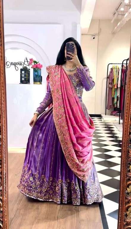 TAPI-255 BY ASLIWHOLESALE DESIGNER PURE GOLD CRUSH LEHENGA-00185