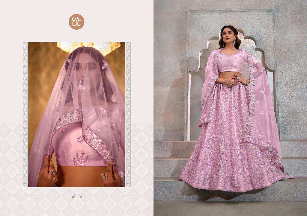 THREAD THEILL EEVA VOL-2 1001-A TO 1002-D SERIES PURE NET SATIN LEHENGAS-00269