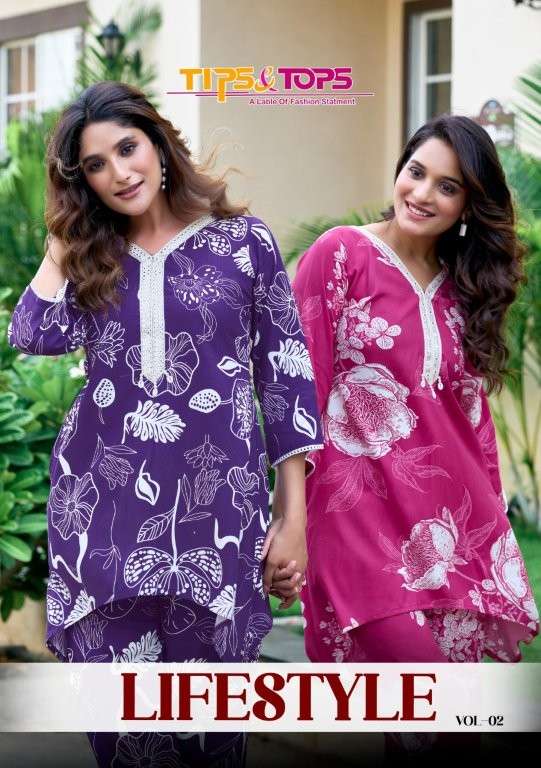 TIPS AND TOPS LIFESTYLE VOL-02 2001 TO 2006  SERIES PURE RAYON PRINTED CO-ORD SET-00014