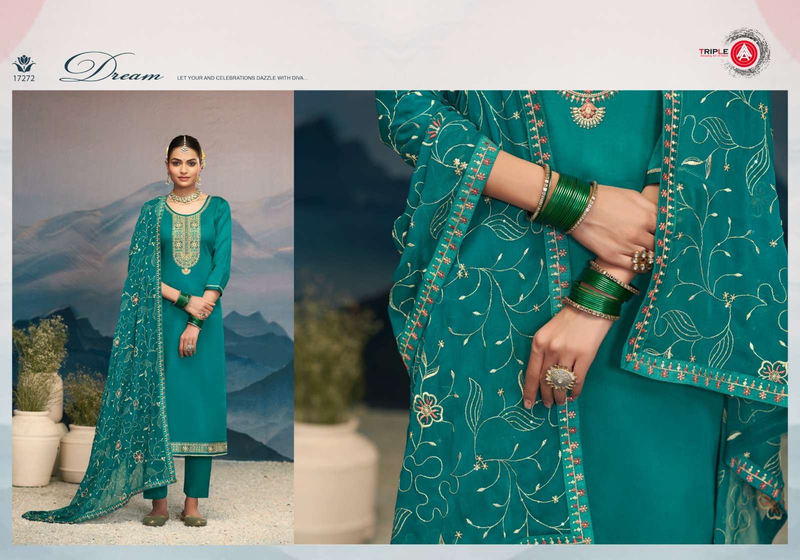 TRIPLE A KEERAT VOL-10 17271 TO 17276 SERIES PURE JAAM COTTON HEAVY WORK DRESSES-00028