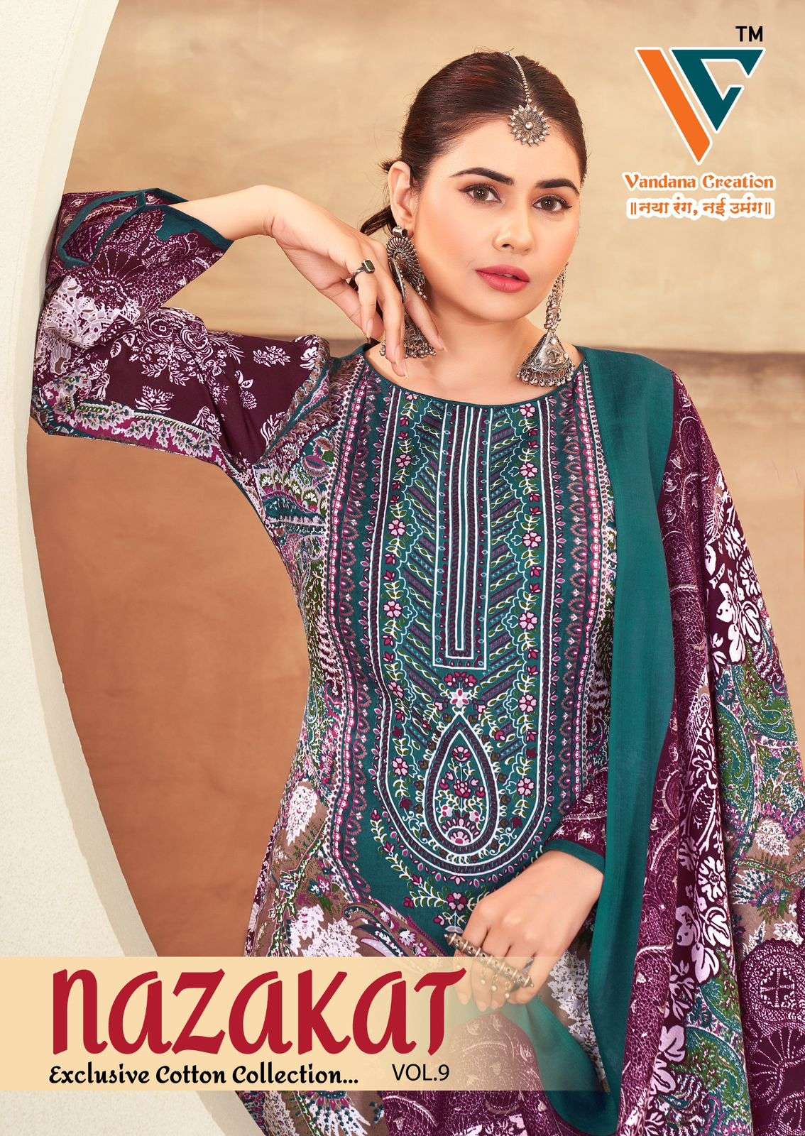 VANDANA CREATION NAZAKAT VOL-09 9001 TO 9008 SERIES PURE COTTON PRINTED PAKISTANI DRESSES-00062