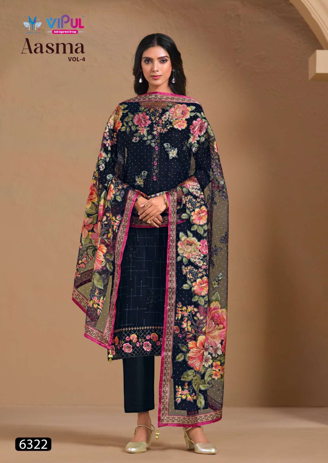 VIPUL AASMA VOL-04 PURE CHINON CHIFFON EMBROIDERY DRESSES-00150