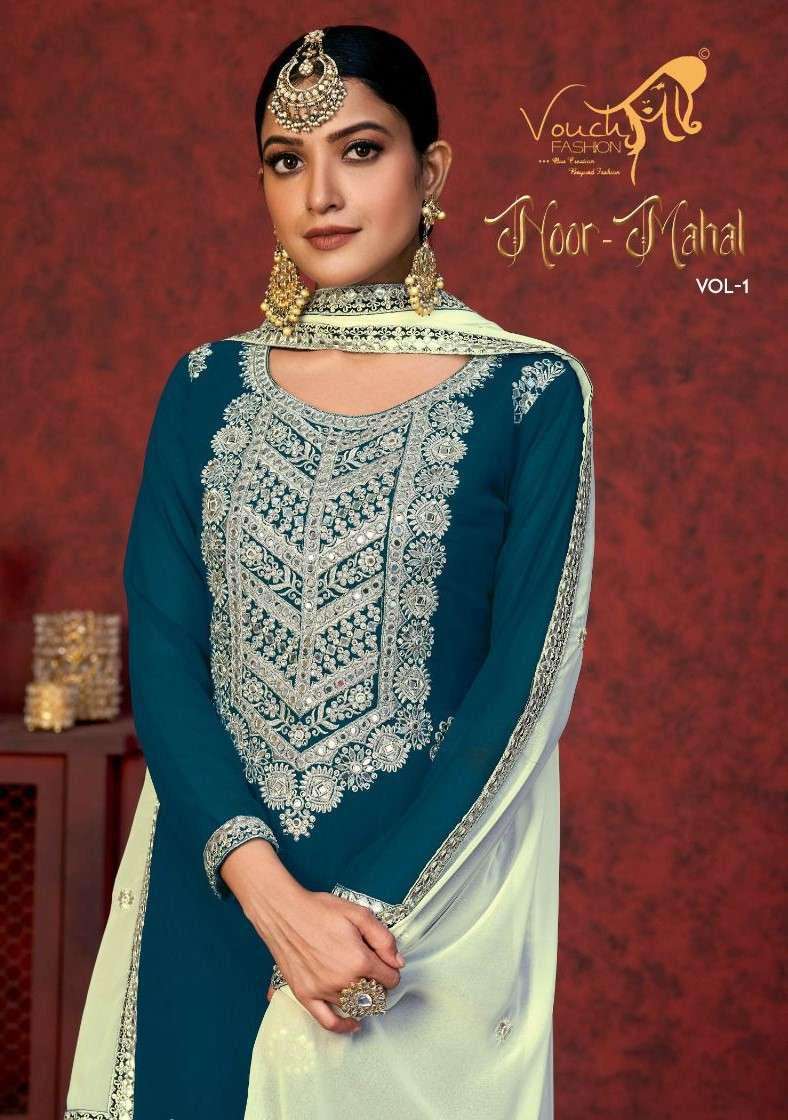 VOUCH FASHION NOOR MAHAL VOL-01 6001 TO 6003 SERIES PURE HEAVY GEORGETTE EMBROIDERY PAKISTANI DRESSE...
