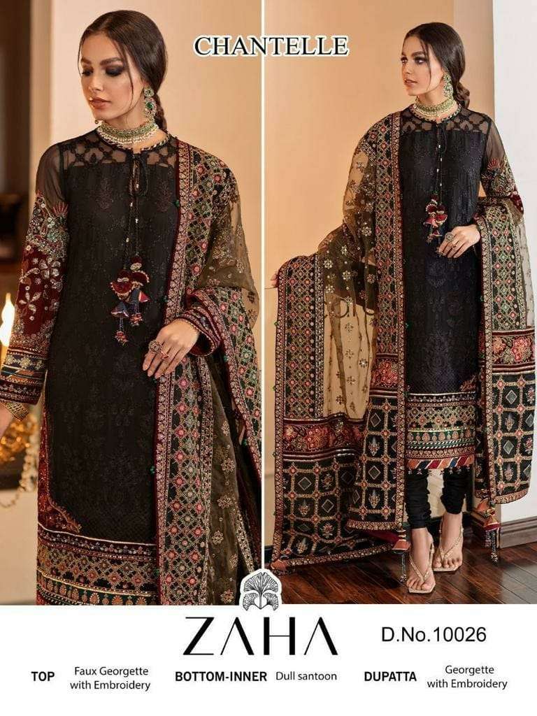 ZAHA 10026 PURE FAUX GEORGETTE EMBROIDERY PAKISTANI DRESS-00062