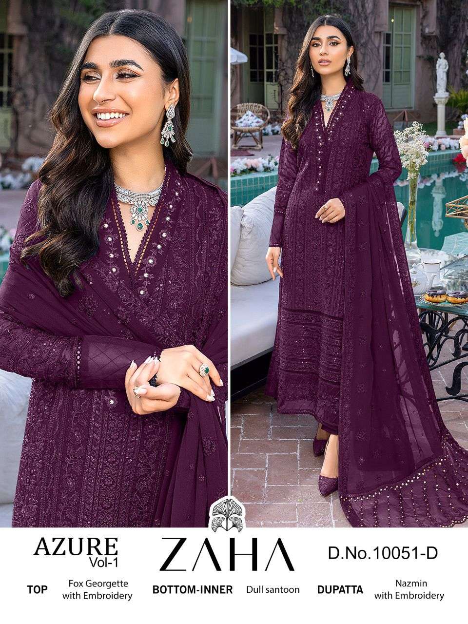 ZAHA 10051 SERIES PURE HEAVY GEORGETTE EMBROIDERY PAKISTANI DRESS-00201