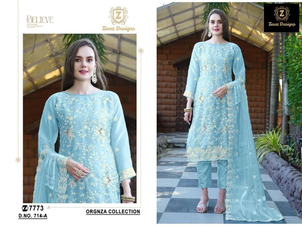 ZIAAZ 714 SERIES PURE ORGAZNA EMBROIDERY PAKISTANI DRESSES-00071