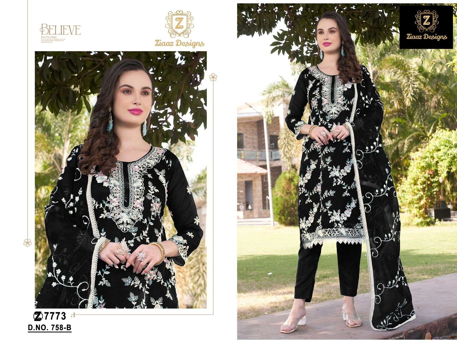 ZIAAZ 758 COLOUR PURE ORGANZA EMBROIDERY PAKISTANI DRESSES-00071