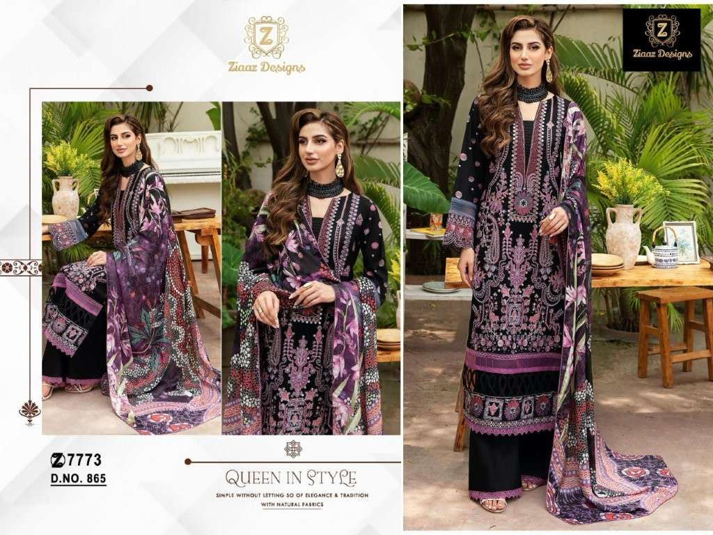ZIAAZ DESIGNS 865 COLOURS HEAVY CAMBRIC COTTON EMBROIDERED DRESS-00071
