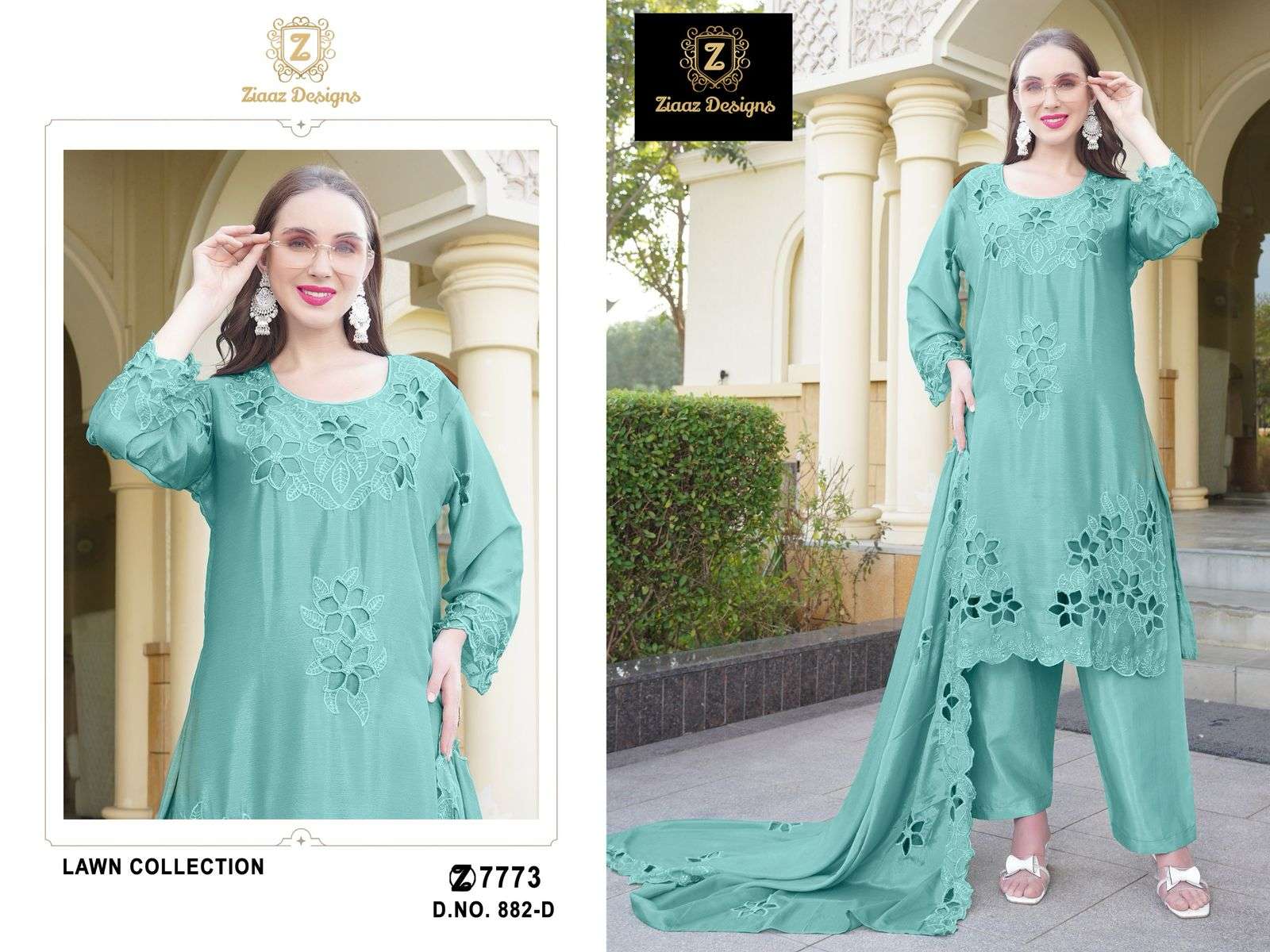 ZIAAZ DESIGNS 882 COLOURS HEAVY CAMBRIC COTTON EMBROIDERED DRESSES-00071