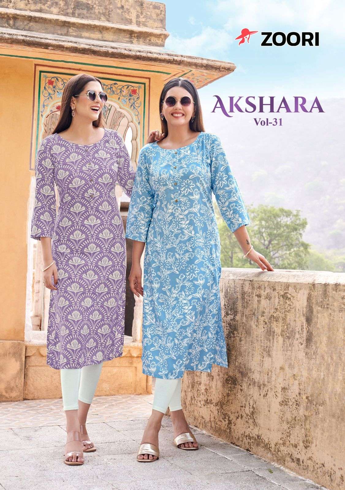 ZOORI AKSHARA VOL-31 PURE HEAVY RAYON PRINTED KURTIS-00014