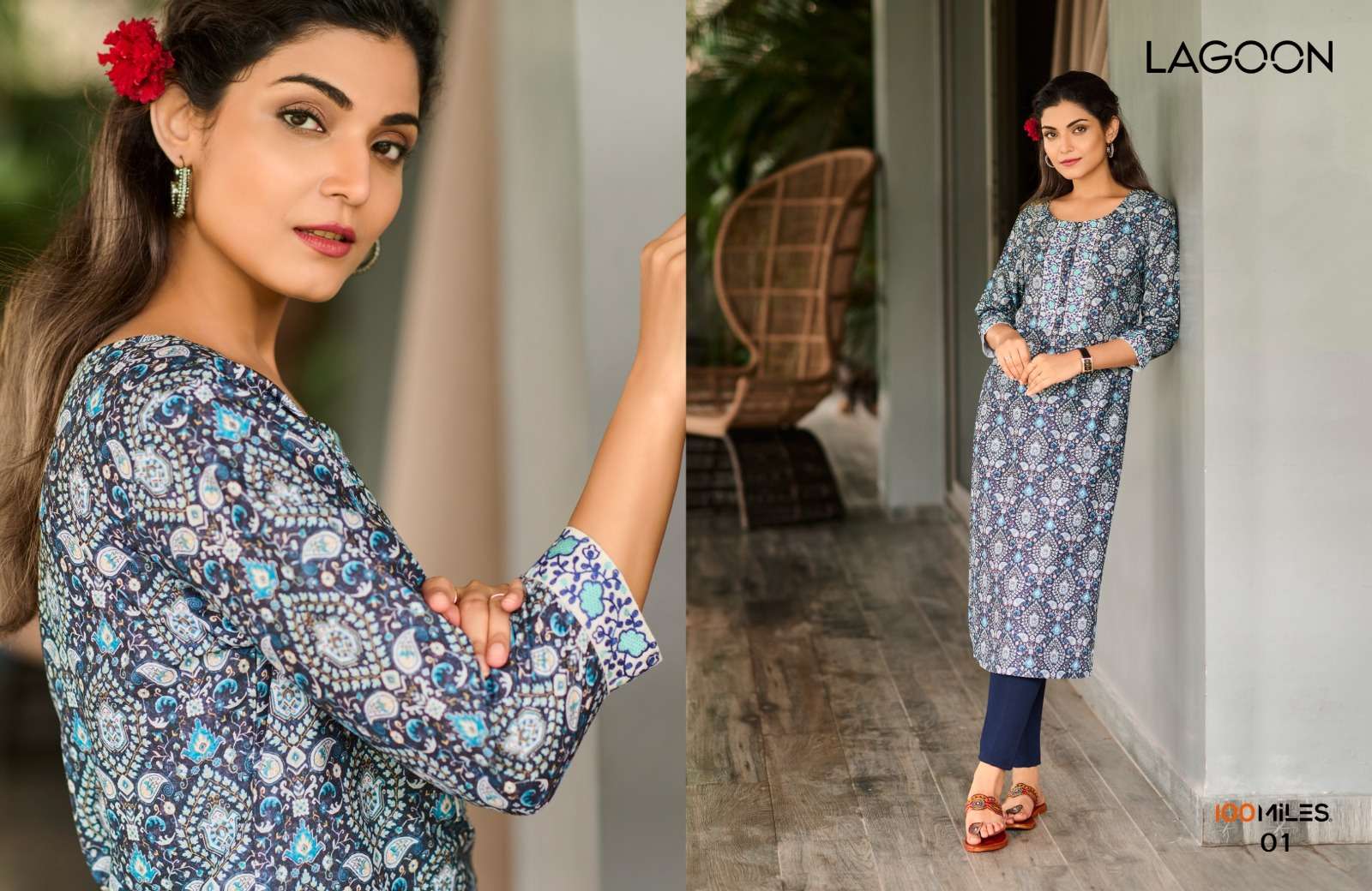 100 MILES LAGOON PURE COTTON PRINTED KURTIS-00014