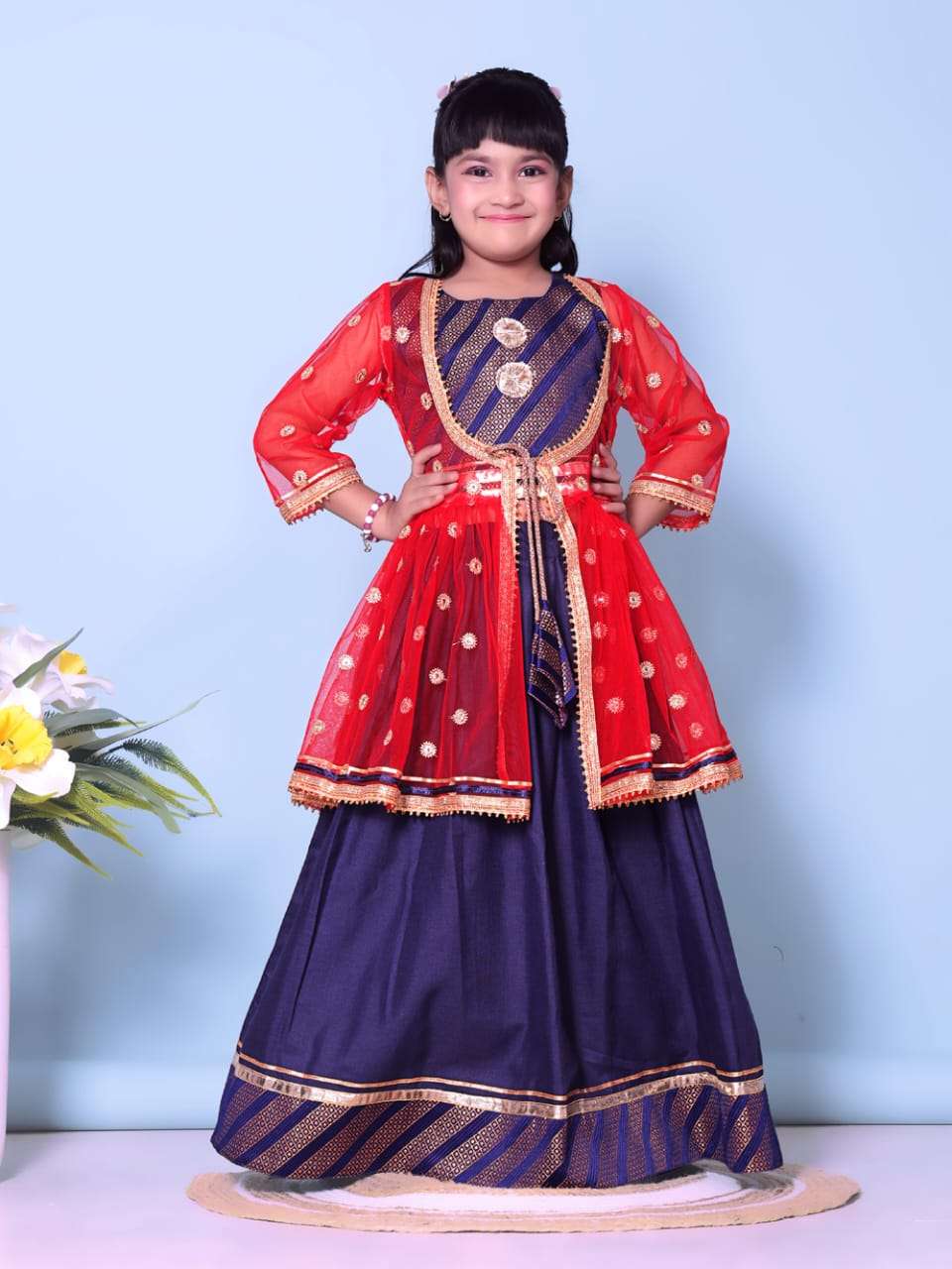 115 SERIES BY ASLIWHOLESALE DESIGNER PURE COTTON EMBROIDERY PRINTED KIDS LEHENGAS-00293