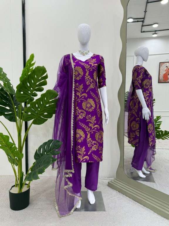 1517 HIT COLOUR BY ASLIWHOLESALE DEISGNER PURE JACQUARD EMBROIDERY PRINTED DRESSES-00241