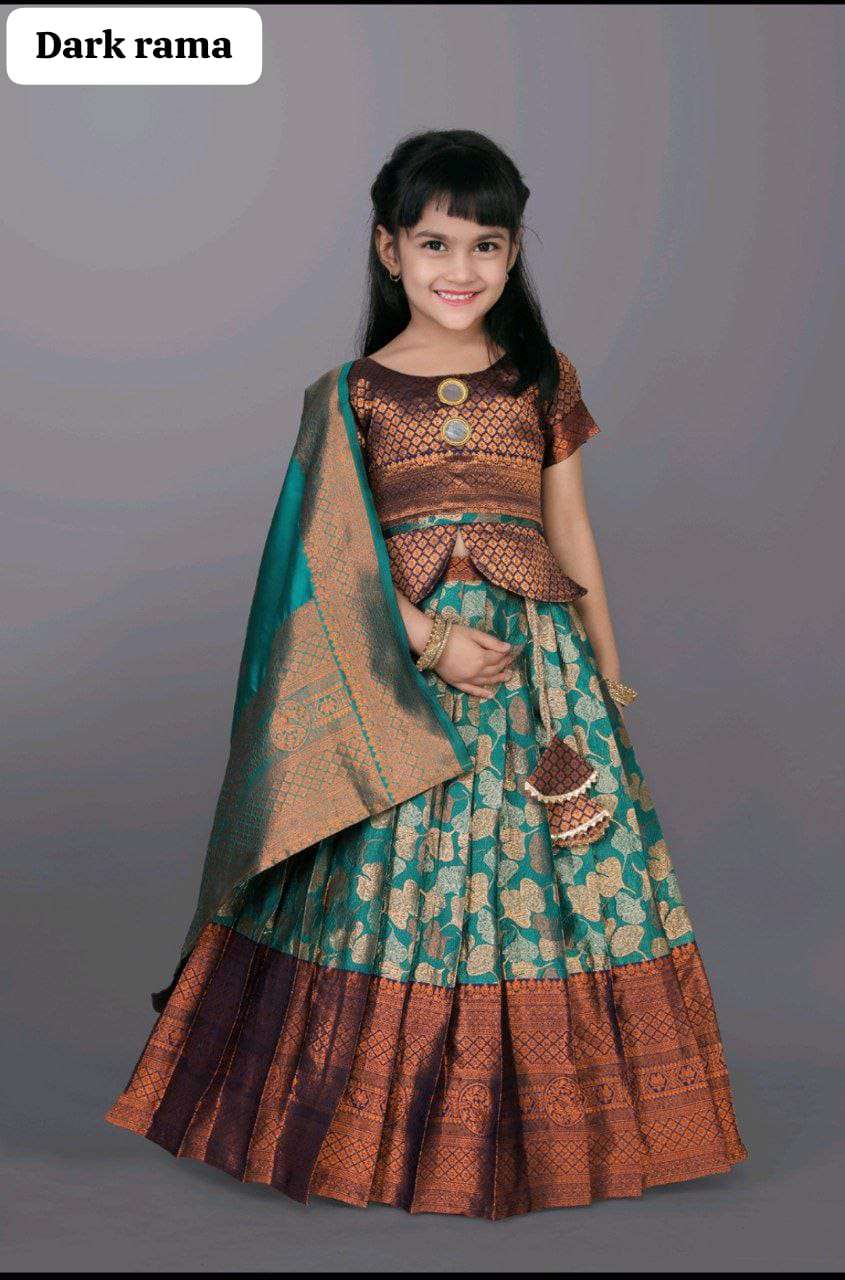 17 SERIES BY ASLIWHOLESALE DESIGNER PURE JACQUARD PRINTED KIDS LEHENGAS-000293