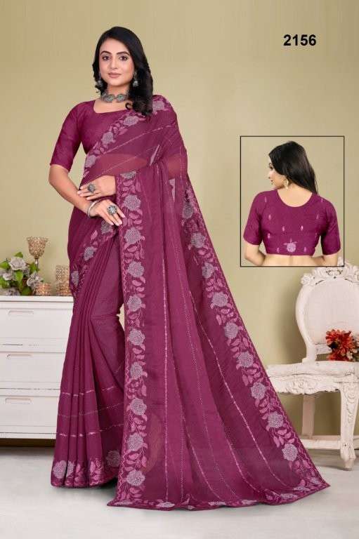 2156 COLOUR BY ASLIWHOLESALE DESIGNER PURE CHIFFON EMBROIDERY PRINTED SAREES-00103