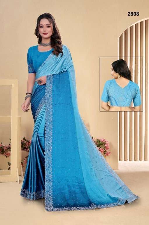 2808 COLOUR BY ASLWIHOLESALE DESIGNER PURE SATIN SILK EMBROIDERY PRINTED SAREES-00103