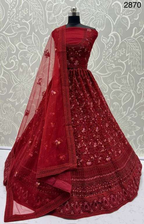 2870 HIT COLOUR BY ASLIWHOLESALE DESIGNER PURE NET EMBROIDERY PRINTED LEHENGAS-00130