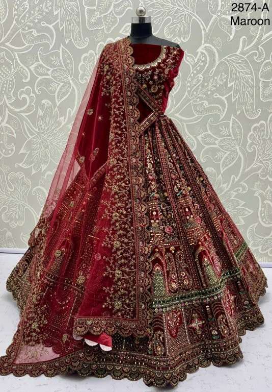 2874 HIT COLOUR BY ASLIWHOLSALE DESIGNER PURE VELVET EMBROIDERY LEHENGAS-00130