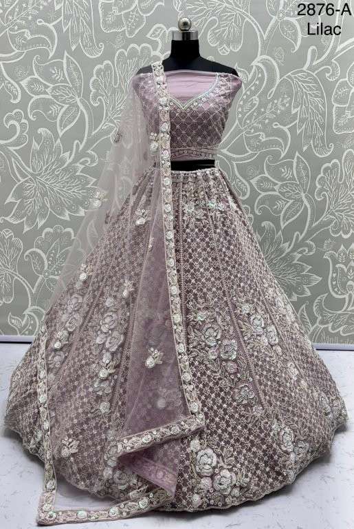 2876 HIT COLOUR BY ASLIWHOLESALE DESIGNER PURE NET EMBROIDERY PRINTED LEHENGAS-00130