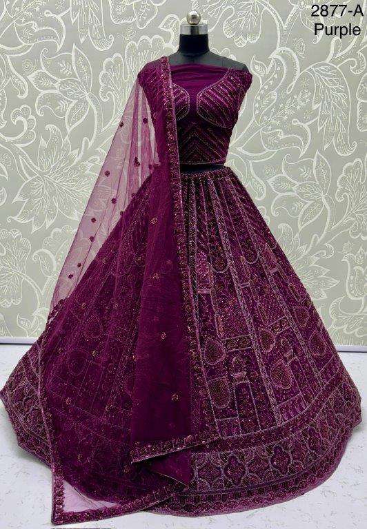 2877 HIT COLOUR BY ASLIWHOLESALE DESIGNER PURE NET EMBROIDERY LEHENGAS-00130
