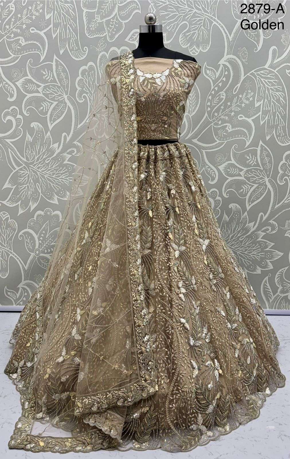 2879 HIT COLOUR BY ASLIWHOLESALE DESIGNER PURE NET EMBROIDERY PRINTED LEHENGAS-00130