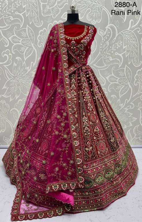 2880 HIT COLOUR BY ASLIWHOLESALE DESIGNER PURE VELVET EMBROIDERY PRINTED LEHENGAS-00130