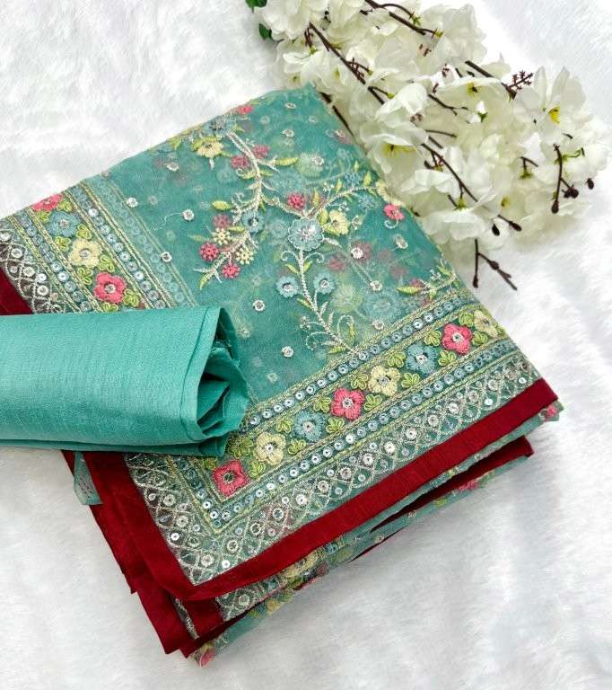 29 DESIGN BY ASLIWHOLESALE DEISGNER PURE ORGANZA SILK EMBROIDERY PRINTED SAREES-00287