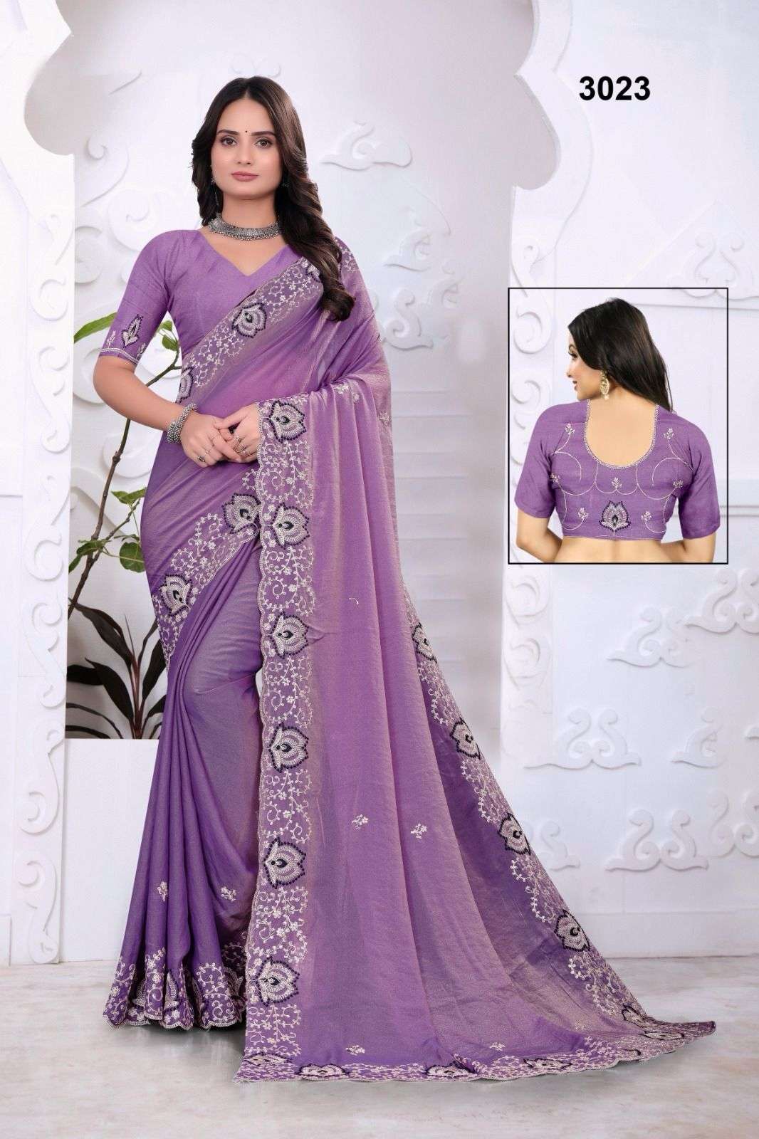 3025 COLOUR BY ASLIWHOLESALE DESIGNER PURE NC MOSS FANCY EMBROIDERY SAREES-00103