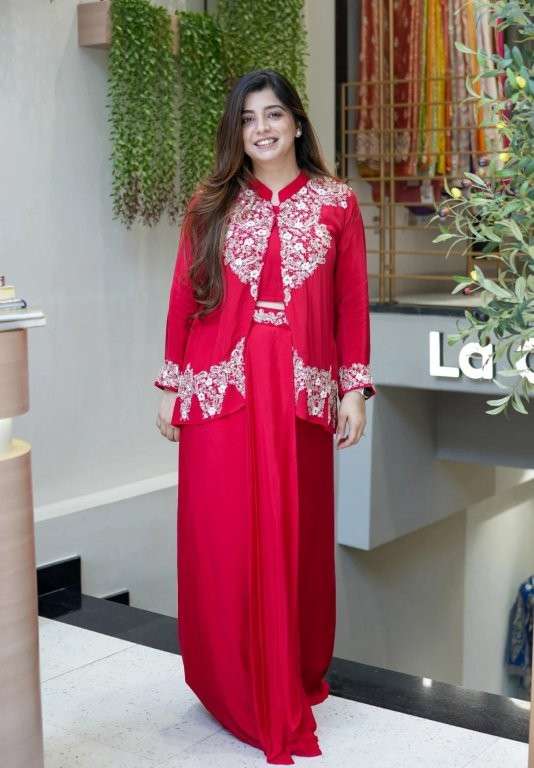 31 DESIGN BY ASLIWHOLESALE DESIGNER PURE CHINNON SILK EMBROIDERY PRINTED CO-ORD SET-00287