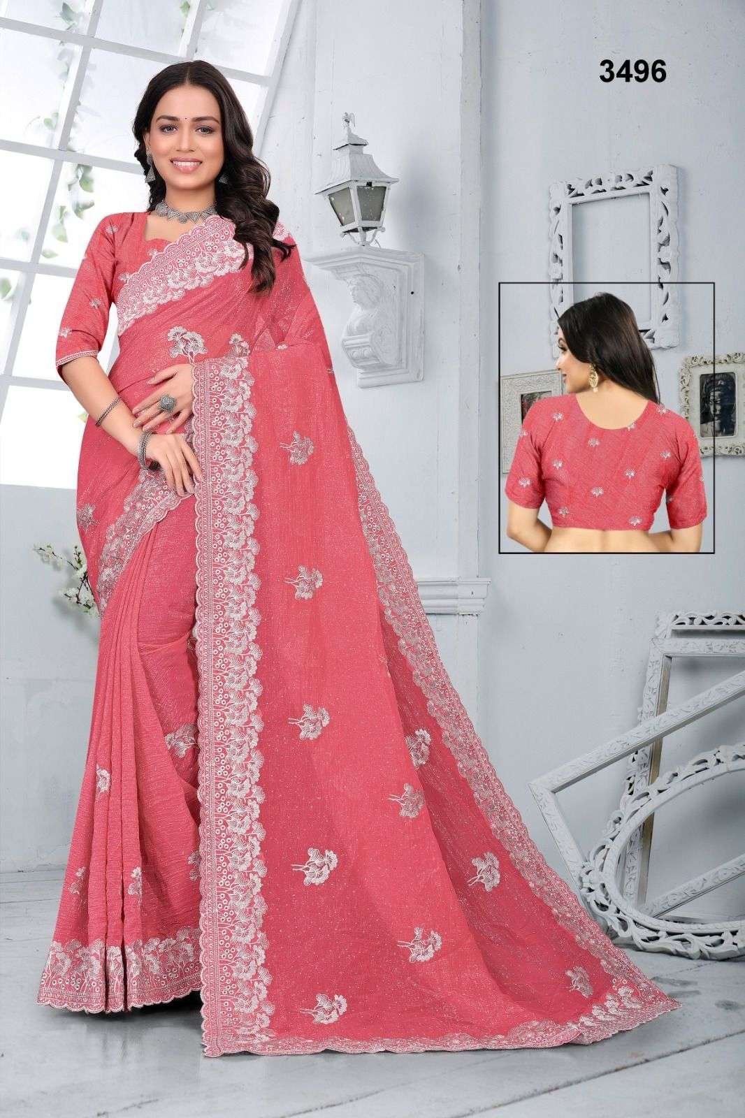 3496 COLOUR BY ASLIWHOLESALE DESIGNER PURE CRUNCY FANCY EMBROIDERY SAREES-00103