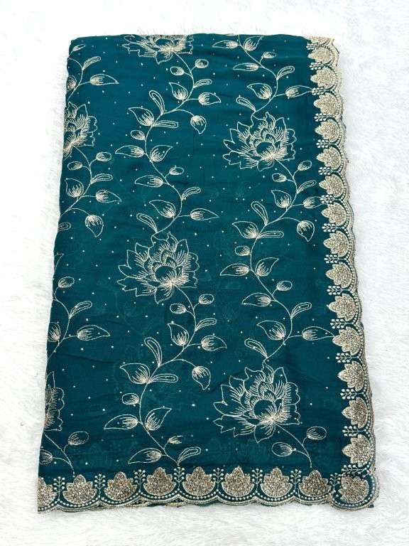 3499 COLOUR BY ASLIWHOLESALE DESIGNER PURE GEORGETTE EMBROIDERY PRINTED SAREES-00103