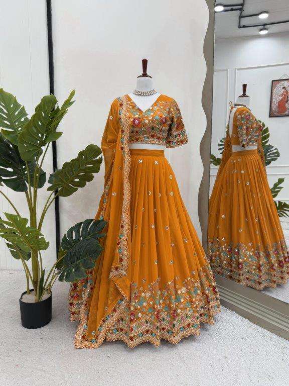 358 HIT COLOUR BY ASLIWHOLESALE DESIGNER PURE FAUX GEORGETTE SEQUNCE LEHENGAS-00246