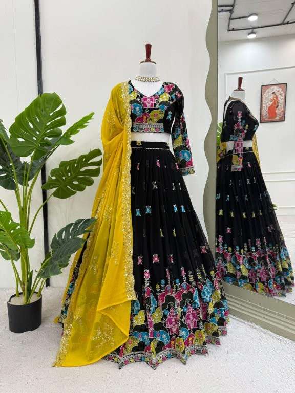 367 HIT COLOUR BY ASLIWHOLESALE DESIGNER PURE FAUX GEORGETTE EMBROIDERY PRINTED LEHENGAS-00246
