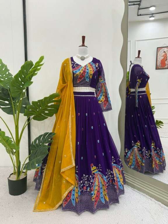 369 HIT COLOUR BY ASLIWHOLESALE DESIGNER PURE FAUX GEORGETTE EMBROIDERY PRINTED LEHENGAS-00246