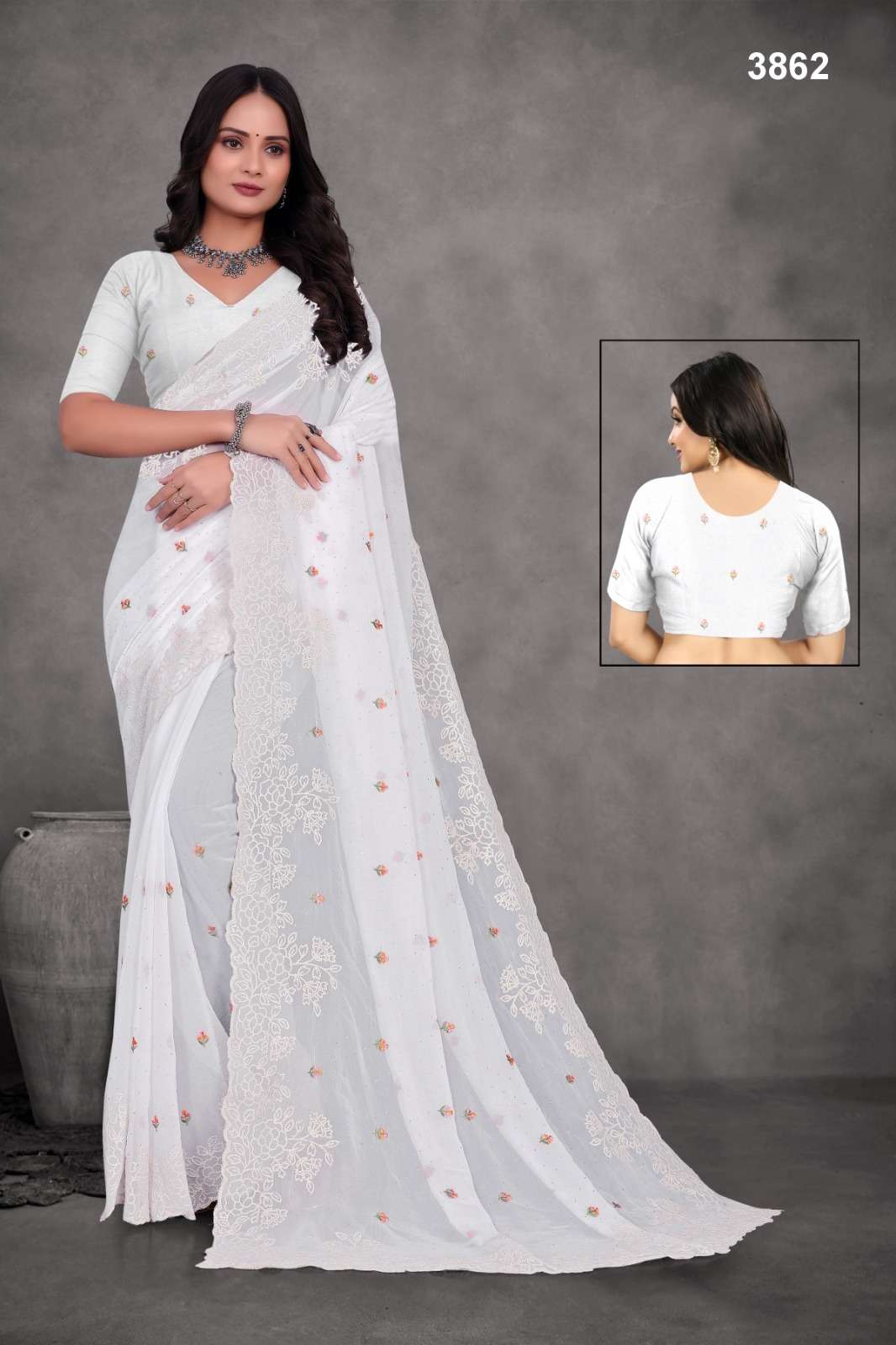 3862 & 4316 COLOUR BY ASLIWHOLESALE DESIGNER PURE GEORGETTE EMBROIDERY PRINTED SAREES-00103