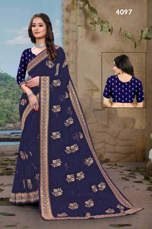 4097 COLOUR BY ASLWIHOLESALE DESIGNER PURE GEORGETTE EMBROIDERY PRINTED SAREES-00103