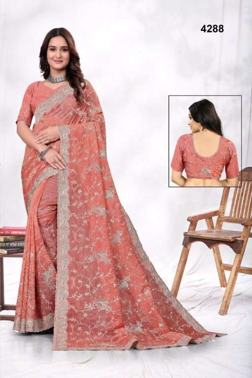4288 COLOUR BY ASLIWHOLESALE DESIGNER PURE CRUSH EMBROIDERY PRINTED SAREES-00103