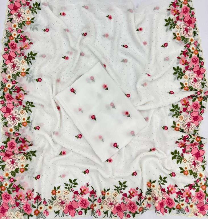 4317 & 3863 COLOUR BY ASLIWHOLESALE DESIGNER PURE GEORGETTE EMBROIDERY PRINTED SAREES-00103