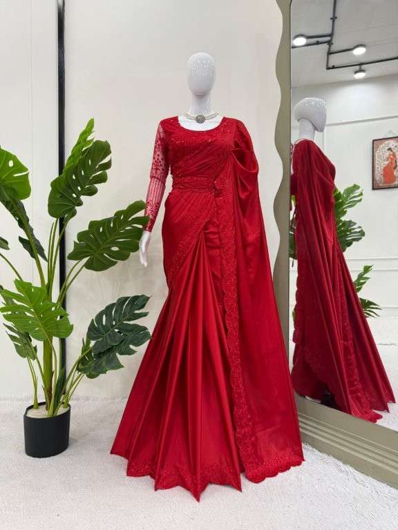 435 HIT COLOUR BY ASLIWHOLESALE DESIGNER PURE SATIN SILK EMBROIDERY PRINTED SAREES-00241