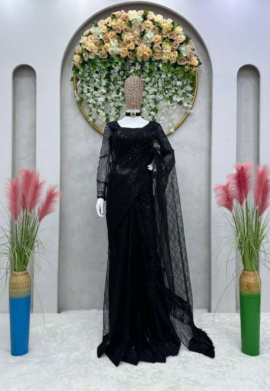 442 HIT COLOURE BY ASLWIHOLESALE DESIGNER NET EMBRODEIRY PRINTED SAREES-00241
