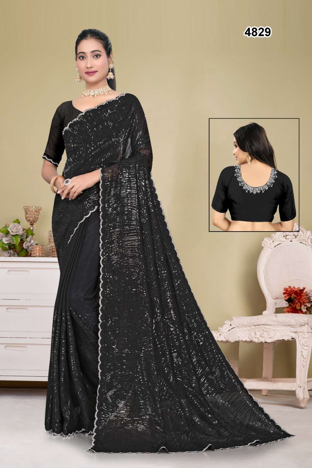4829 COLOUR BY ASLIWHOLESALE DESIGNER PURE CHIFFON EMBROIDERY SAREES-00103