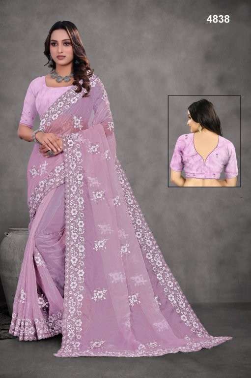 4838 COLOUR BY ASLIWHOLESALE DESIGNER PURE FANCY EMBROIDERY PRINTED SAREES-00103