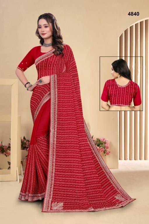4840 COLOUR BY ASLIWHOLESALE DESIGNER PURE CHIFFON EMBROIDERY PRINTED SAREES-00103