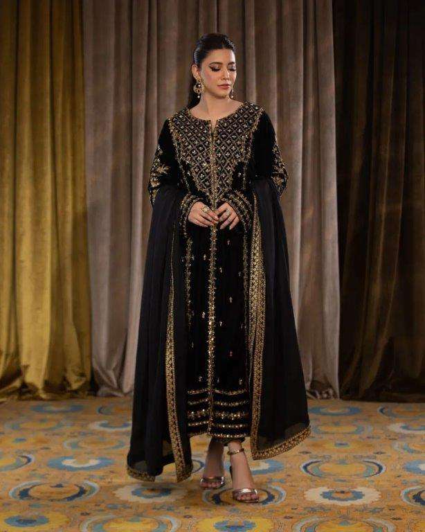 5098 HIT COLOUR BY ASLIWHOLESALE DESIGNER PURE VISCOSE VALVET EMBROIDERY PAKISTANI DRESSES-00262