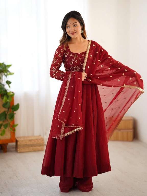 5290 HIT COLOUR BY ASLIWHOLESALE DESIGNER PURE SILK EMBROIDERY PRINTED DRESSES-00262