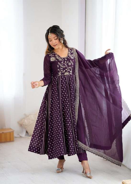 5293 HIT COLOUR BY ASLIWHOLESALE DESIGNER PURE SILK EMBROIDERY PRINTED DRESSES-00235