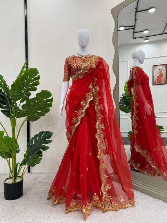 568 HIT COLOUR BY ASLIWHOLESALE DESIGNER PURE ORGANZA SILK EMBROIDERY PRINTED SAREES-00241