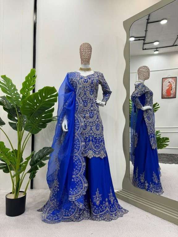 5741 HIT COLOUR BY ASLIWHOLESALE DESIGNER PURE CHINNON SILK EMBROIDERY PRINTE DRESSES-00242