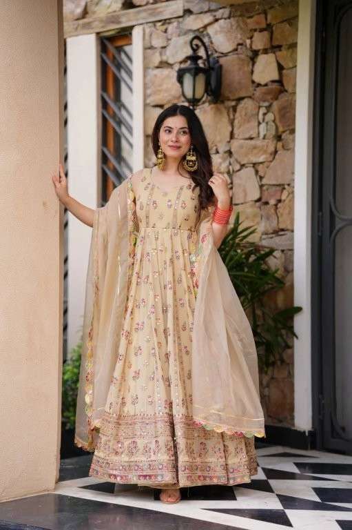 5903 HIT COLOUR BY ASLWIHOLESALE DESIGNER PURE FAUX GEORGETTE EMBROIDERY PRINTED DRESSES-00242