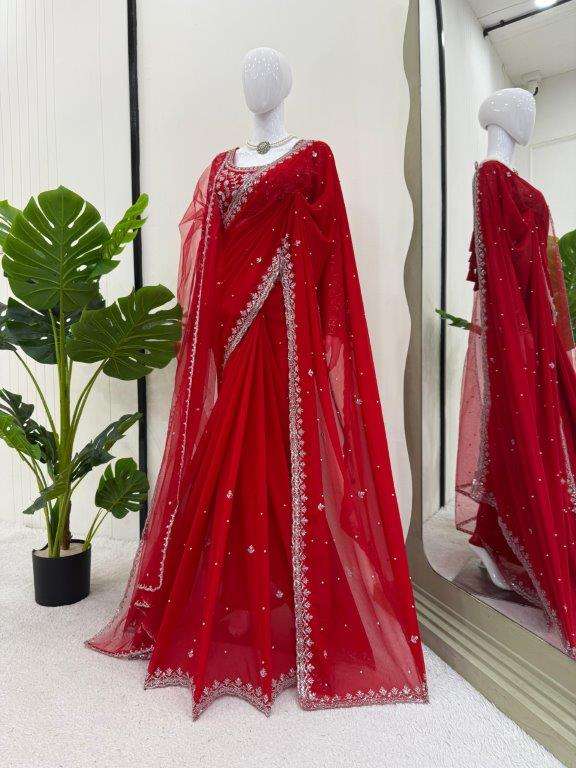 601 HIT COLOUR BY ASLIWHOLESALE DESIGNER PURE FAUX GEORGETTE SEQUNCE SAREES-00241
